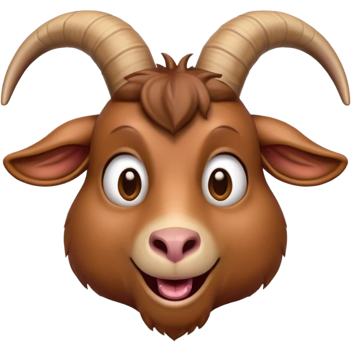 Cinematic Comical Brown Goat Portrait Emoji, Head tilted dramatically with an exaggeratedly amused expression, featuring a sleek brown fur with distinct, quirky curved horns, wide, expressive eyes filled with playful disbelief, Simplified yet hilariously expressive features, highly detailed, glowing with a slightly sassy glow, high shine, dramatic yet playful, stylized with an air of cheeky mischief, bright and endearing, soft glowing outline, capturing the essence of a spirited and over-the-top goat, so meme-worthy it feels like it could side-eye its way into internet fame instantly! emoji