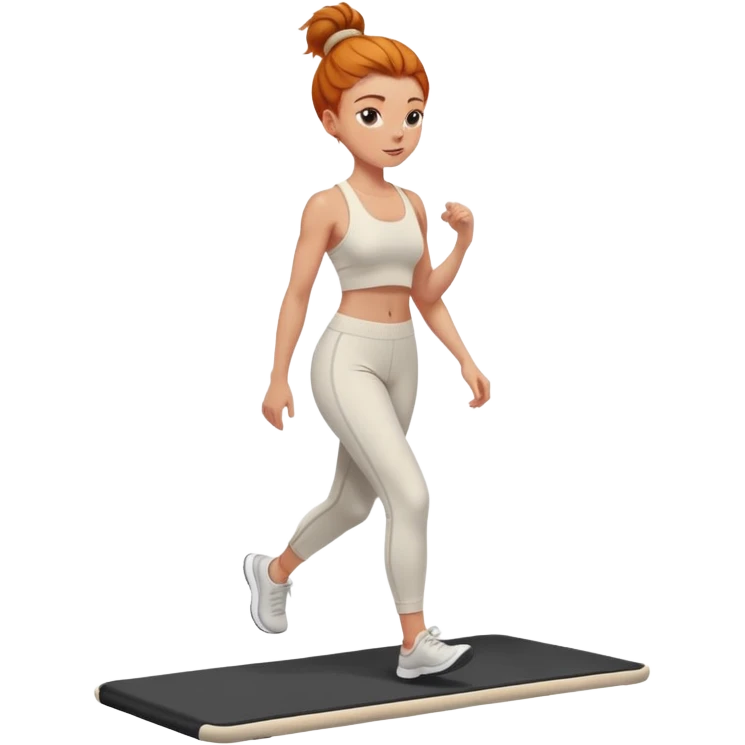 Ginger girl messy bun home gym walking on walking pad cream gym outfit emoji