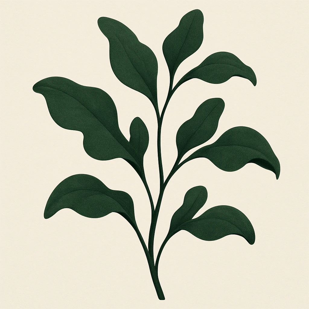 dark green organic plant with abstract leaf forms, soft curves, no container, clean background emoji