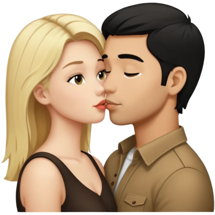 Blonde girl kissing black hair man emoji