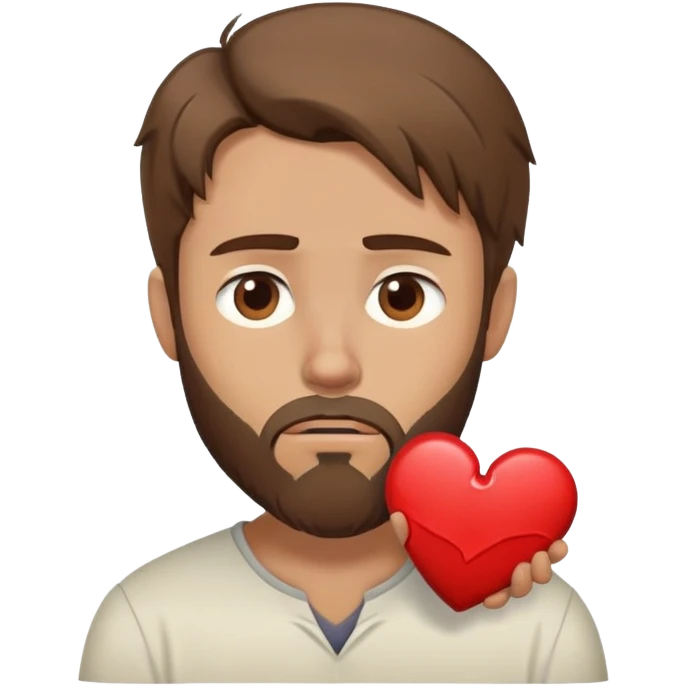 White man with brown hair and beard holding a broken heart with anxiety and begging. profile view emoji