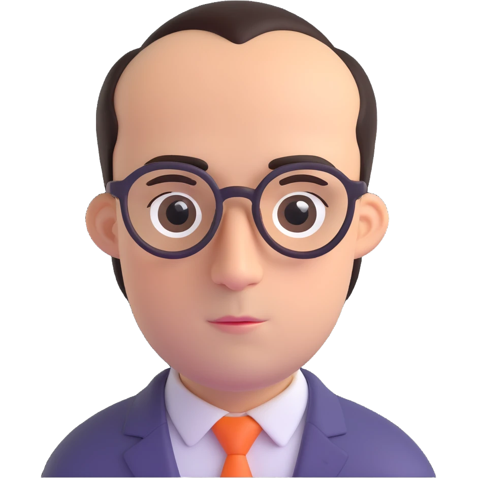 A man with an oval-shaped head, big forehead, receding hairline, dark hair, big dark eyebrows, long nose, wearing clear eyeglasses emoji