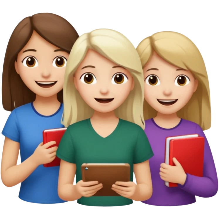 Mexican brown haired girl, white blond haired girl, and white brown haired girl all trying not to laugh while doing math emoji