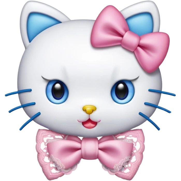 Hello-kitty hello-kitty with blue eyes and lacy silk bow sticking her tongue out emoji
