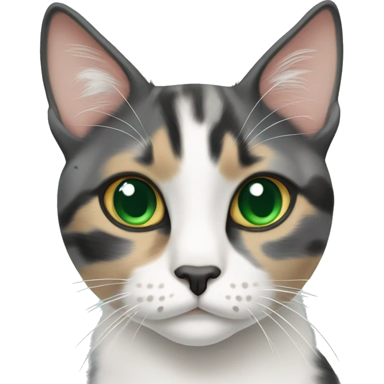 Dilute calico cat with green eyes and a speckled nose emoji