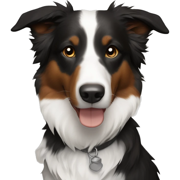 Savoy shepherd mix border collie, black white and brown (right side of the muzzle is white) emoji