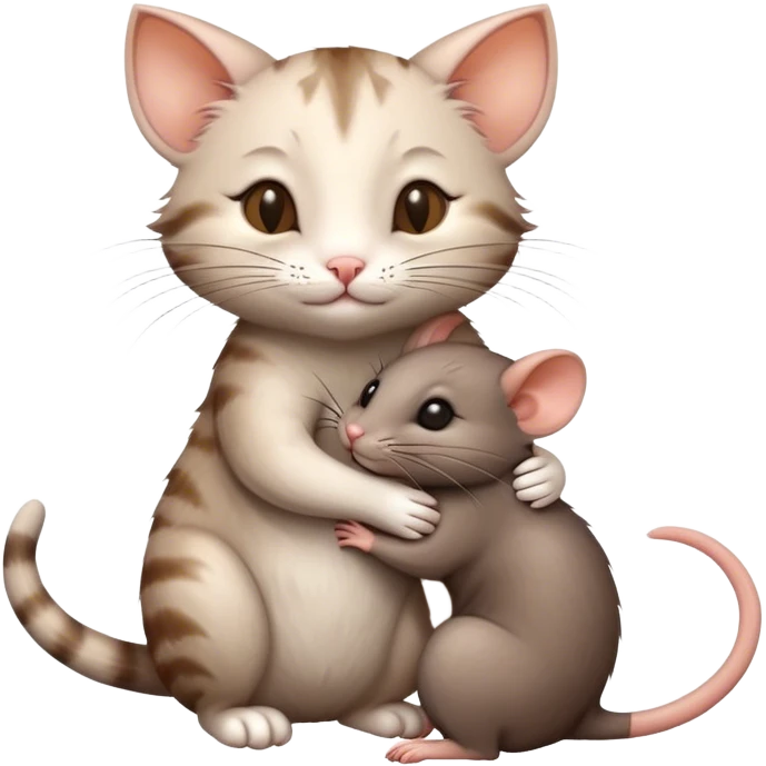 Cat hugs small rat emoji