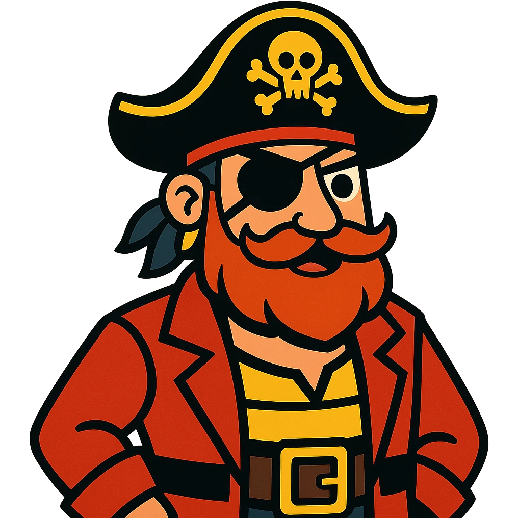 cartoonish pirate with eyepatch and hat emoji