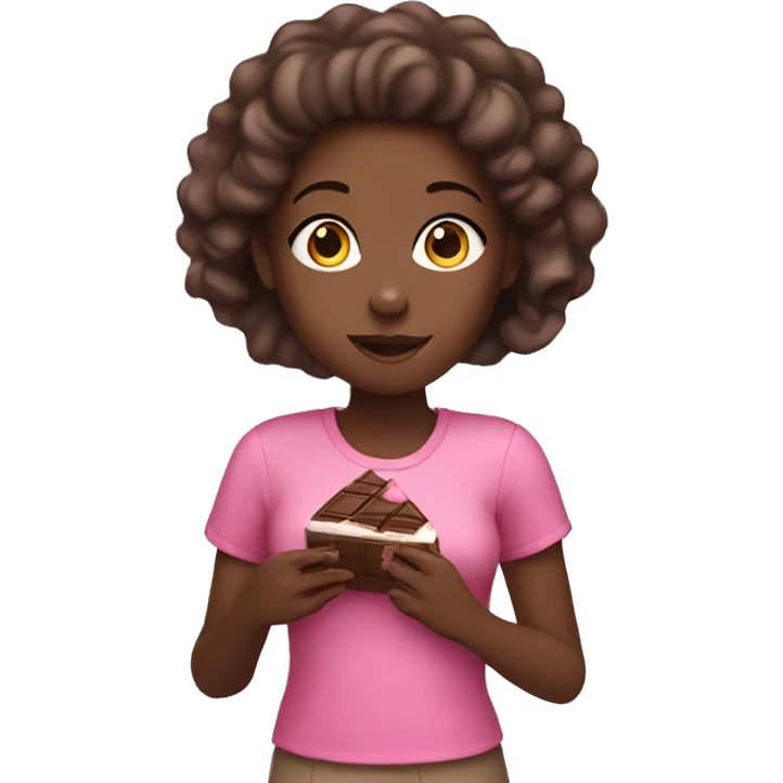 black girl with pink shirt eating chocolate  emoji