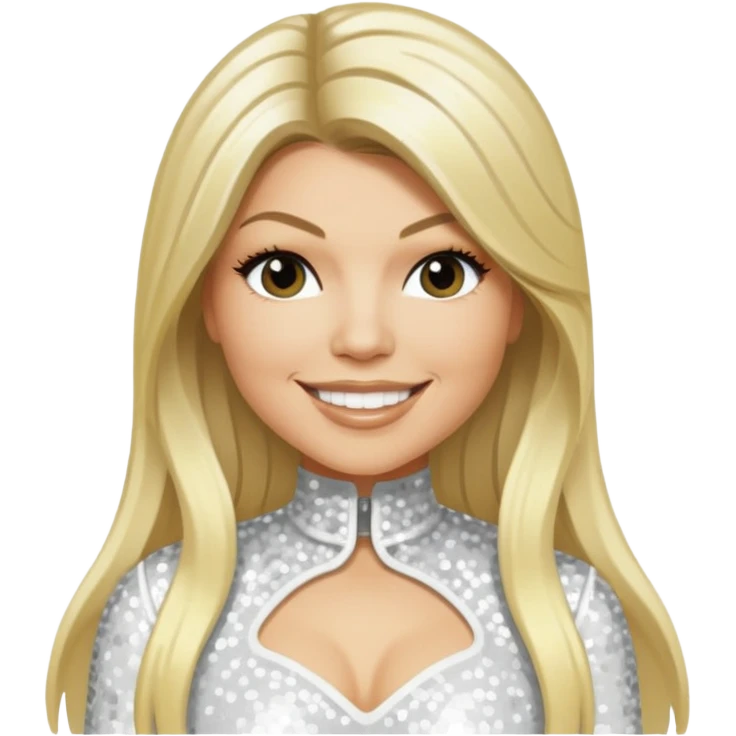 Fergie from Black Eyed Peas with long blonde hair, white sequin outfit  emoji