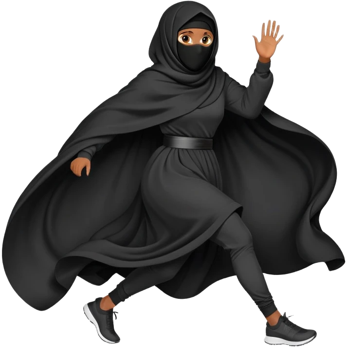 woman in a black niqab and oversized garments, running, dynamic pose emoji
