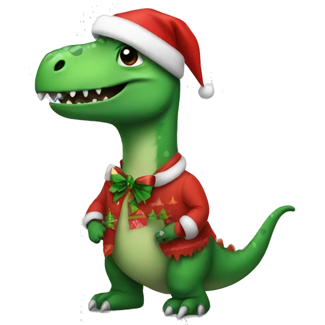 dinosaur with christmas clothes emoji