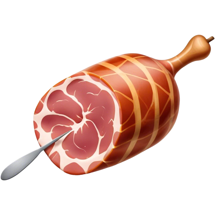 Jamón Serrano Cinematic Realistic Jamón Serrano Dish Emoji, depicted as a prominent leg of cured ham with visible marbling, rendered with rich textures and dynamic, appetizing lighting. emoji