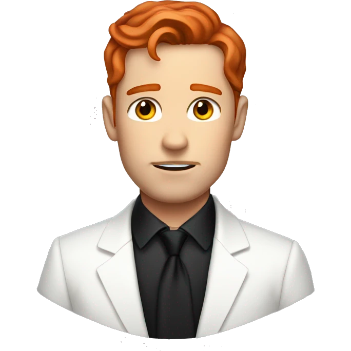 red hair man brown eyes black tie white suit crying emoji