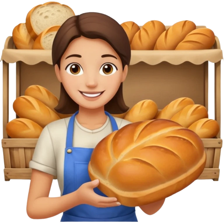 Shopper with bread loaf,Farmers’ Market, background bakery shop, market. emoji