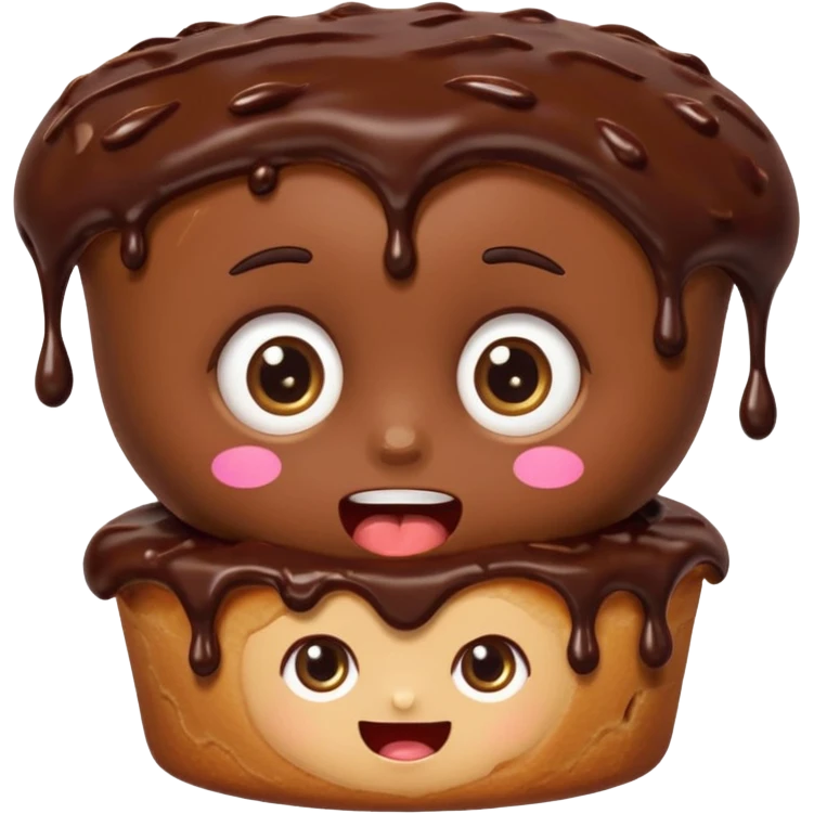 Rectangular chocolate mini pastry, slightly messy and squished, chocolate dripping, big round eyes, wide open mouth, playful surprised expression, text above: "ПАСТИЧКА", chibi style, Twitch emoji style, transparent background, colorful

 emoji