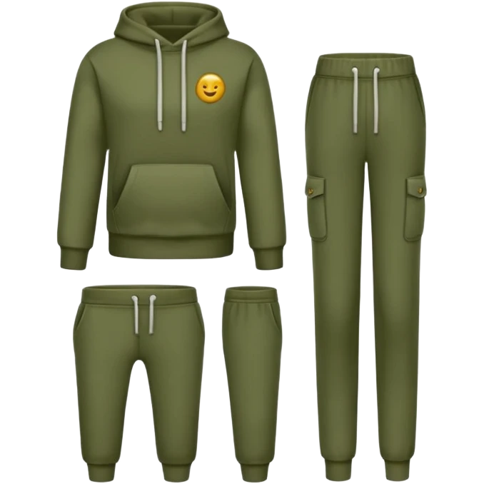 Crie um conjunto de moletom com calça de moletom liso na cor verde militar, sem ninguém usando  emoji