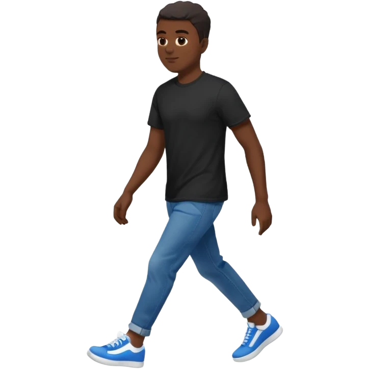 iOS emoji style - A black man with no bag or backpack. Dressed in casual clothes and wearing trainers. Walking quickly.  

 emoji