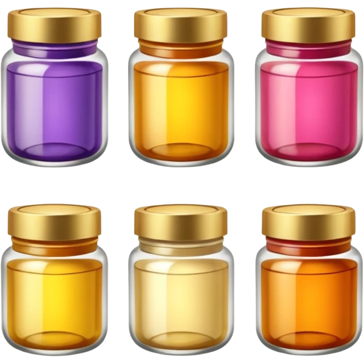 Varios produtos de beleza com tampa dos potes dourados e fundo transparente pra usar como figurinha emoji