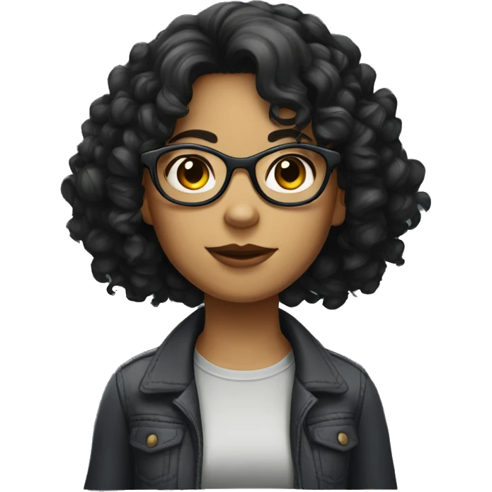 A curly dark-haired girl with medium length hair and glasses and bad glasses. emoji