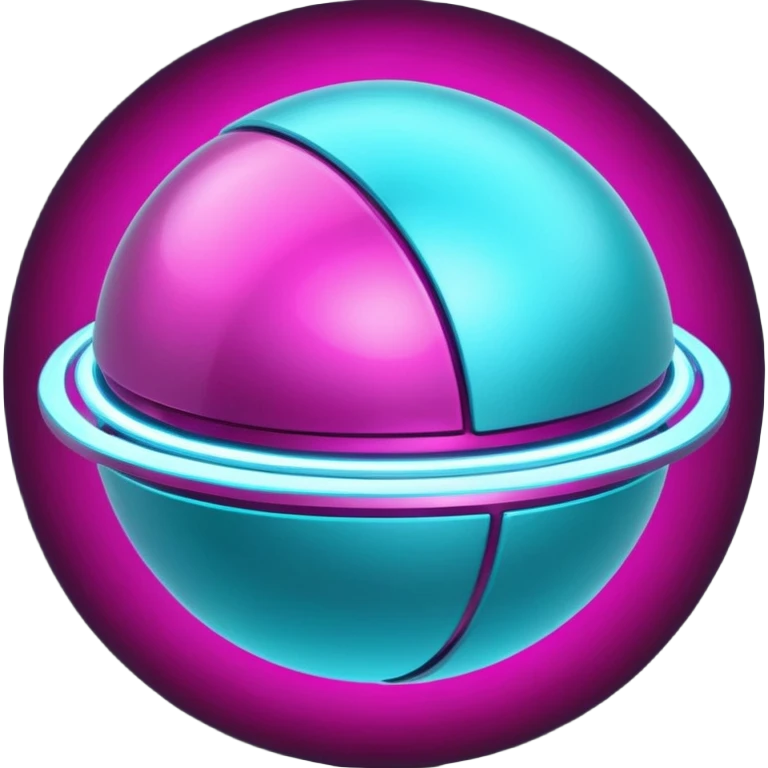 Futuristic Silvery cyber planet with glowing cyan and magentea emoji