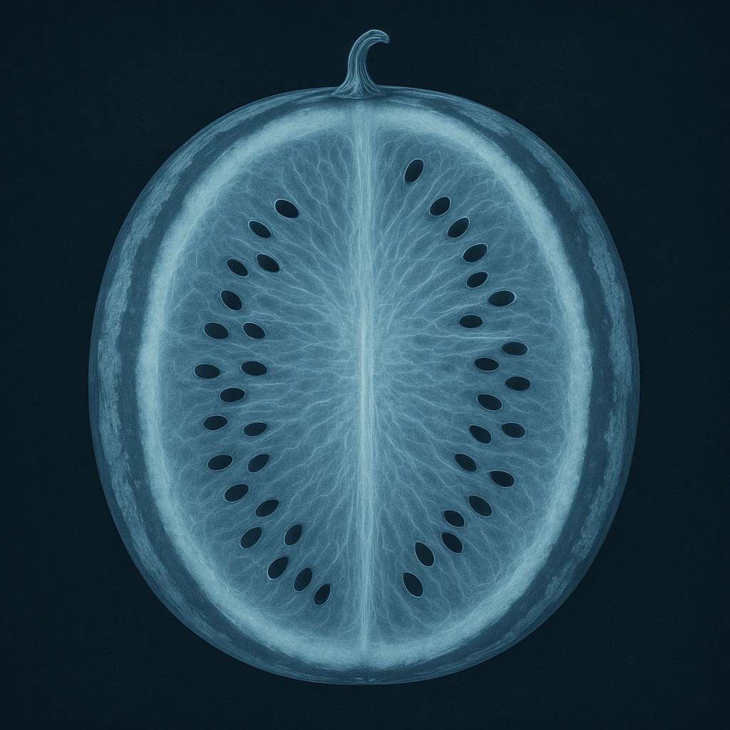 x-ray style illustration of a whole watermelon, revealing seeds and inner texture emoji