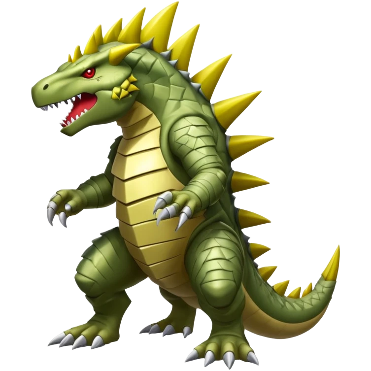 Shiny Exotic Colorful Tyranitar-Haxorus-Fakémon-hybrid-creature (full body)  emoji