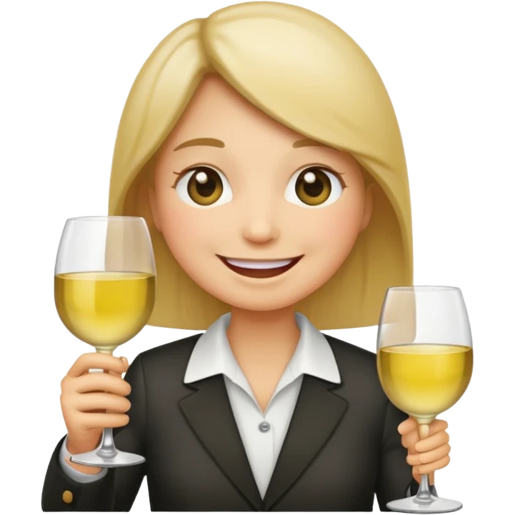 Smiling face emoji (not a person), blushing, holding white wine  emoji