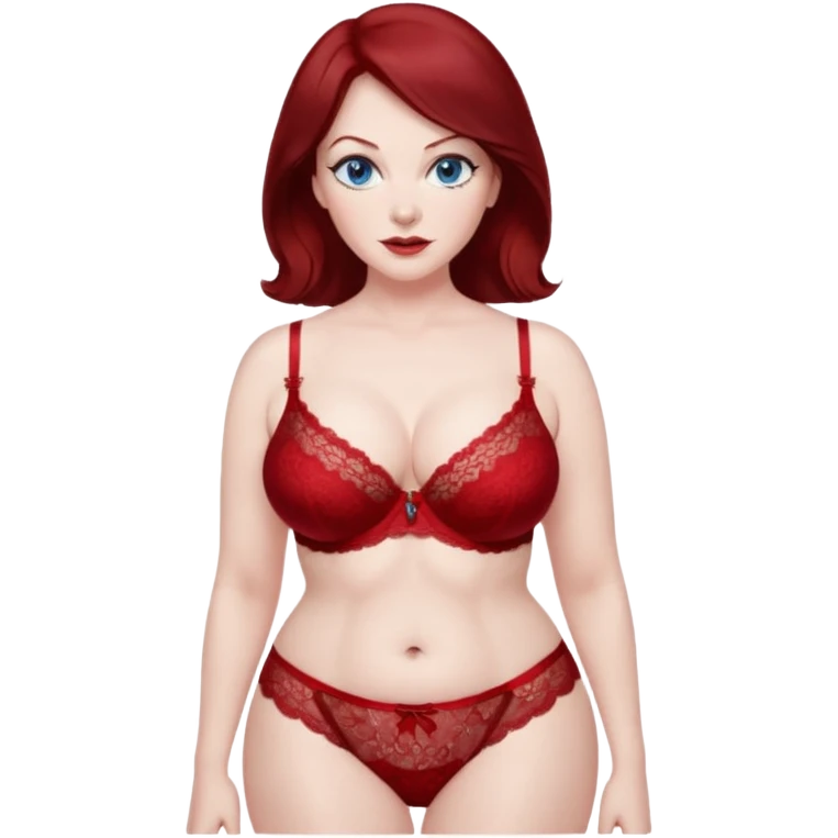Older MILF very wide hips big bust dark red hair blue eyes pale skin lingerie emoji