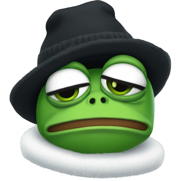 sad pepe the frog in black winter hat emoji