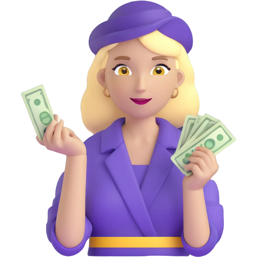 yellow skin woman counting cash emoji