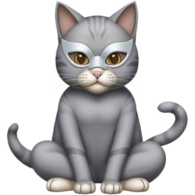 gray cat full body sitting with a mask emoji