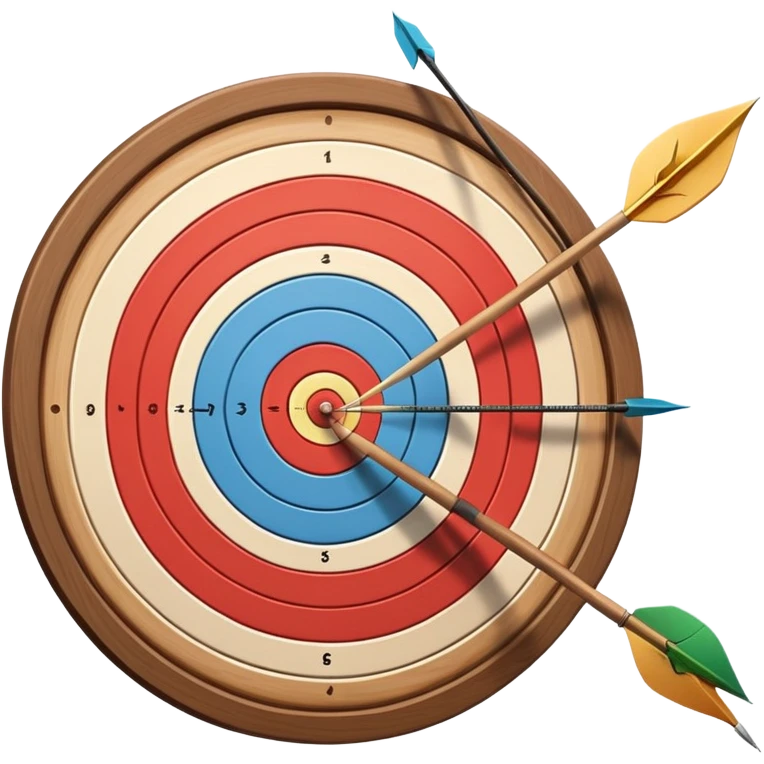A bow with an arrow drawn back, aimed at a target with concentric rings. The background suggests a calm, outdoor archery range, emphasizing the precision, focus, and skill required in archery as a competitive sport. emoji