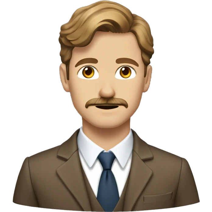 Remus lupin - sandy brown hair, brown eyes, light skin, sandy brown mustache, dessed in a brown suit, shirt and a tie emoji