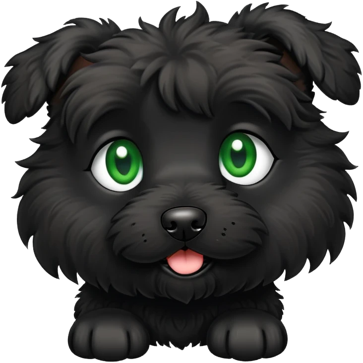 Black doodle dog with green eyes emoji