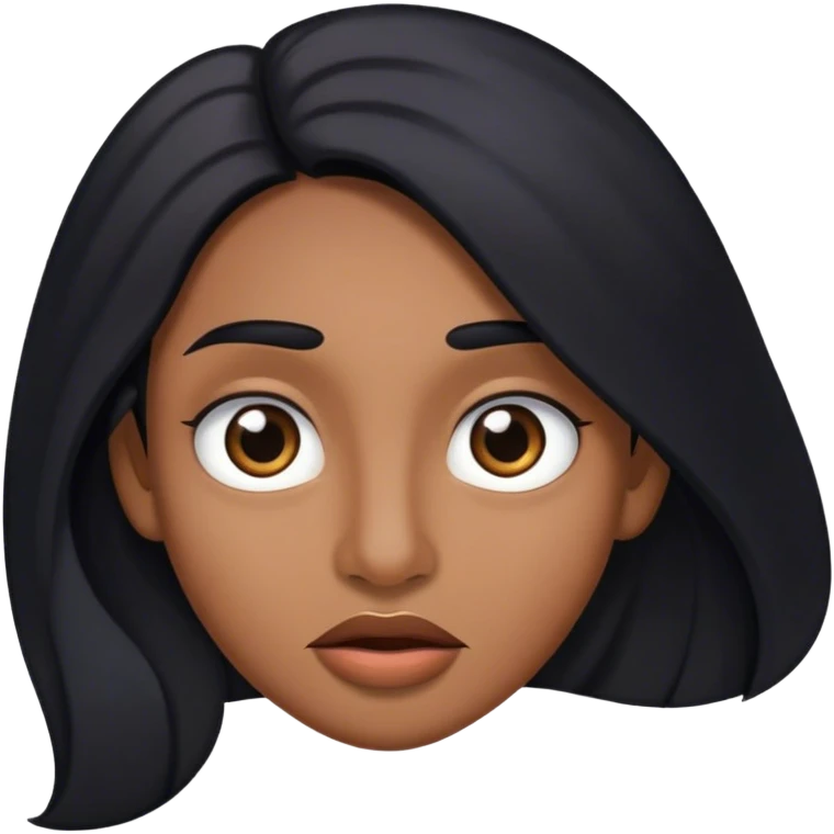 Cabelos longos e pretos , pele parda , nariz médio , boca grande e olhos grandes , sobrancelhas perfeitas  emoji