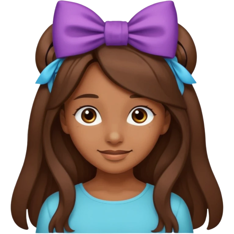 Chica morena, pelo largo castaño y un lazo en la cabeza emoji