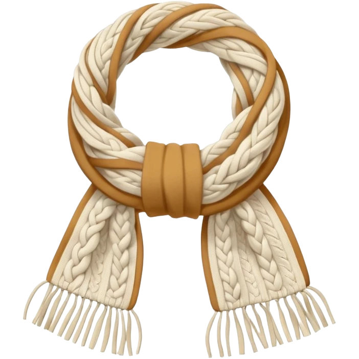 ivory cable-knit scarf emoji, isolated object, no person, folded not twisted, visible braided knit pattern like a knitted sweater, thick soft wool texture, light beige shadows, warm soft shading emoji