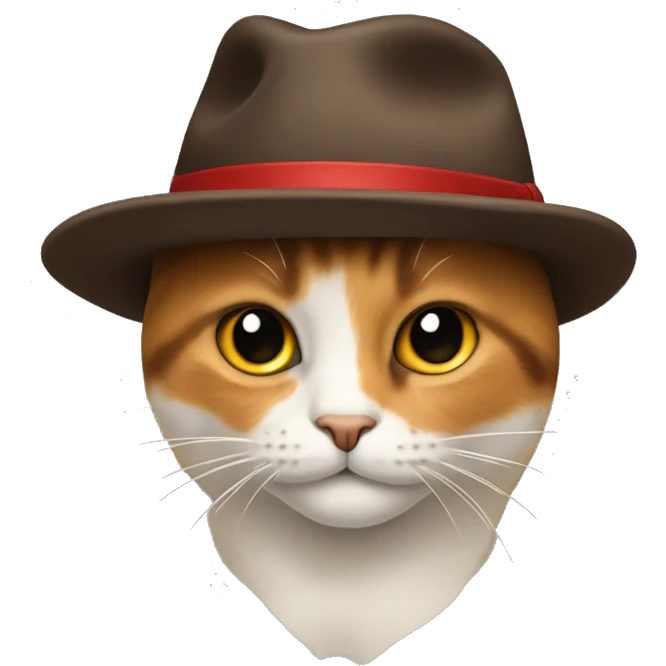 a calico cat wearing a red fedora hat in the style of the windows 10 emoji emoji