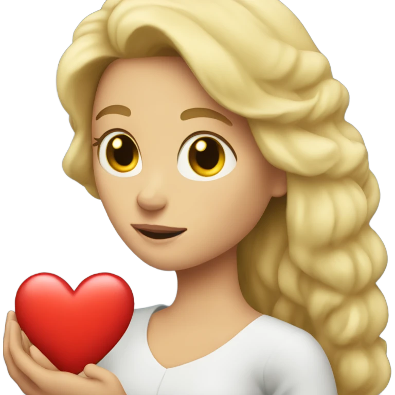 Blonde Mother holds her  big heart in her arm emoji
