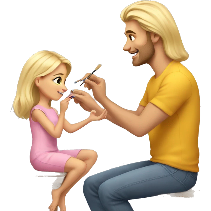 blonde daughter paints blonde dad's nails emoji