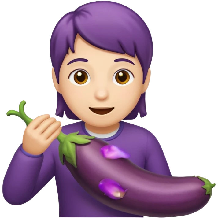 A person eating an eggplant emoji