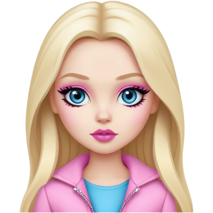 pretty bratz girl, long blond hair, blue eyes, black eyeliner, pale skin, pink style emoji