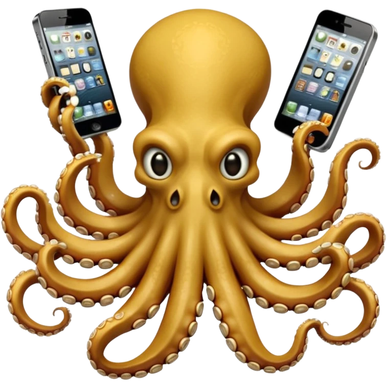 Intimidating octopus made of bones. Evil looking eyes, wearing a gold necklace. 3 tentacles are holding their own cellphone with one held to the side of its face as if its on a phone call, 2 other tentacles are holding stacks of money emoji