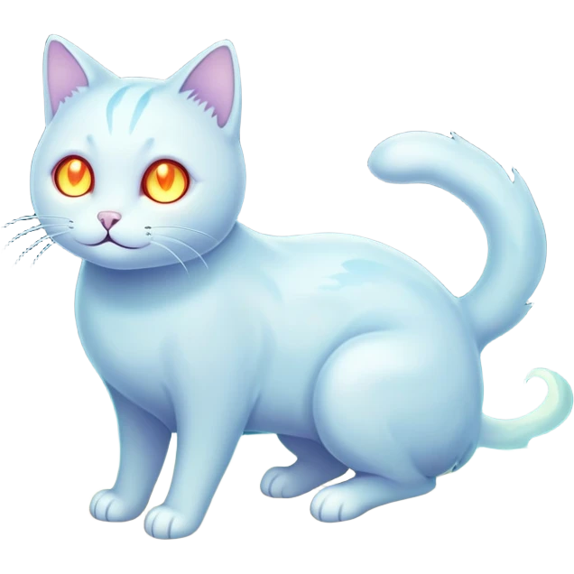 GhostCat – A mystical, translucent cat with glowing eyes, floating slightly above the ground. Its body fades at the edges, giving it an ethereal, ghostly appearance. It has a soft, eerie aura, blending cute and spooky vibes. Perfect for expressing mystery, the supernatural, or a playful ghostly presence!

 emoji