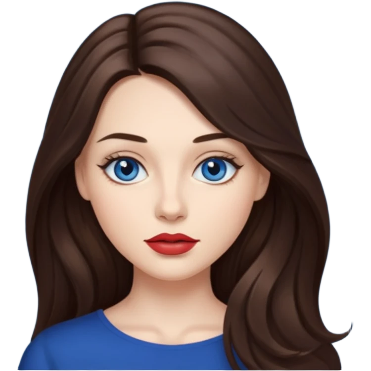 Woman with fair skin long brunette hair dark blue eyes and full lips emoji