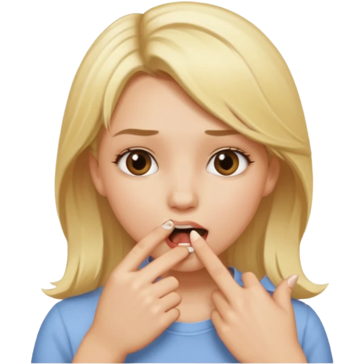 Una chica mordiéndose el dedo emoji
