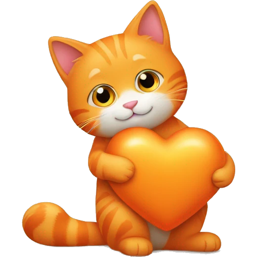 Orange cat hug a heart emoji