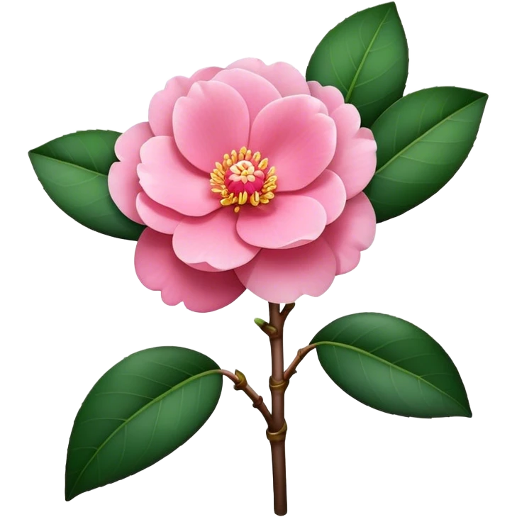 single pink Camellia flower, stem emoji