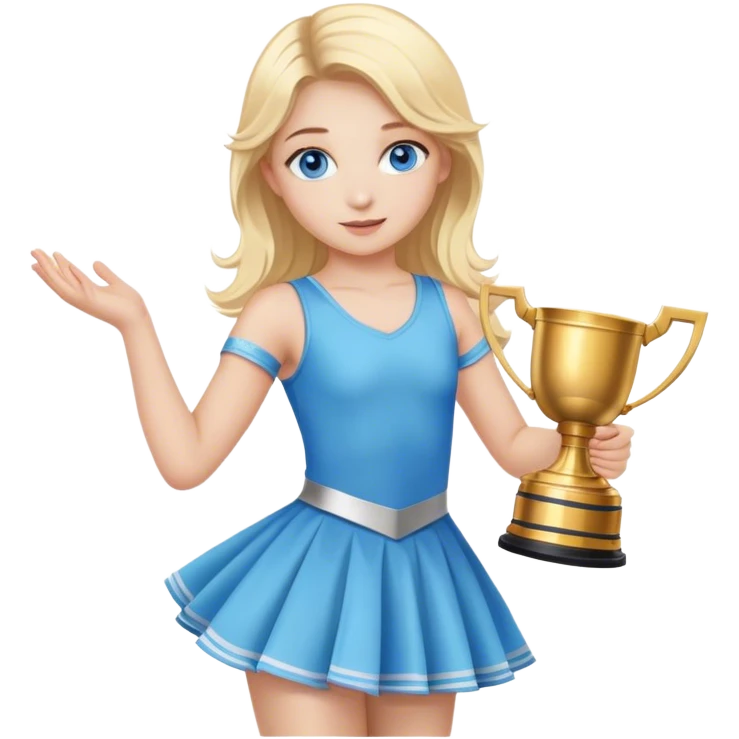 Young girl, blue eyes, blonde hair dancer with a Stanley cup emoji